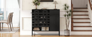 English Elm Buffet Black Woven Arched Door Sideboard with Adjustable Shelves, Metal Legs, Drawer, Entryway-Friendly W2977P338264