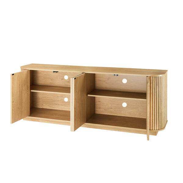 English Elm Sideboard Modern Wave-Pattern Storage Cabinet | 64" Wide TV Stand with Press-Open Doors & Adjustable Shelves Natural W1162P356393