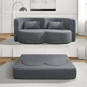 English Elm Folding Floor Futon Sofa Sleeper in Plush Teddy Velvet for Studio or Guest Rooms Light Grey W3739P368634
