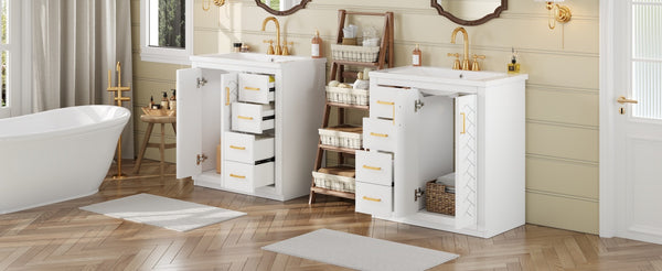English Elm 60'' Bathroom Vanity Set With Soft-Close Drawers, Elegant Ceramic Sink & Ample Storage Space N710SS00002K
