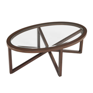 English Elm Modern Round Glass Coffee Table With Solid Wood Base - Stylish Minimalist Design For Living Rooms W487P317847