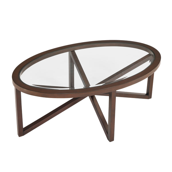 English Elm Modern Round Glass Coffee Table With Solid Wood Base - Stylish Minimalist Design For Living Rooms W487P317847