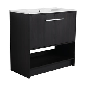 English Elm 36" Bathroom Vanity With Ceramic Sink, Soft-Close Doors, Modern Plywood Cabinet & Open Shelf Storage W1972S00020