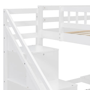 English Elm Twin Loft Bed with Staircase Desk Dual Drawers and Led Strip for Kids Rooms LT000257AAK