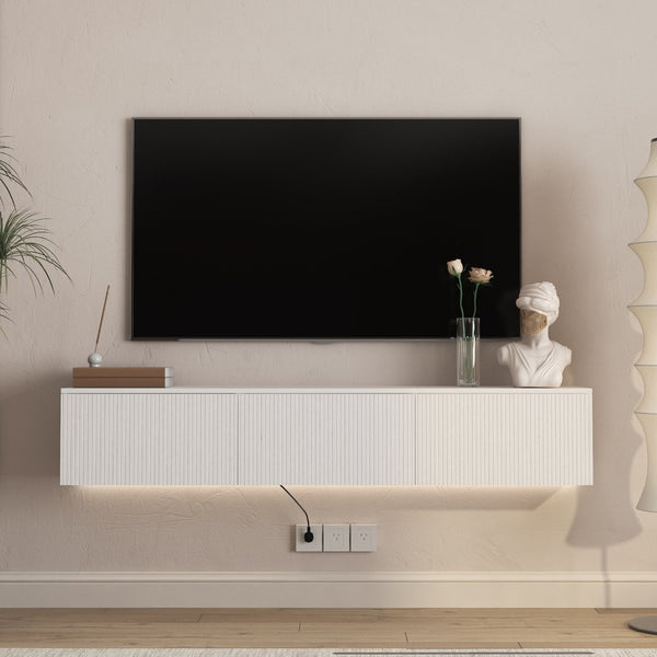 English Elm Floating Wall Mounted Tv Stand with Led Lighting Modern Media Console for Large Screens W1321P405330