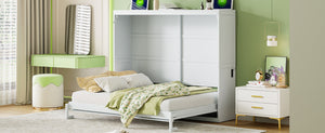 English Elm Queen Murphy Wall Bed Rattan Cabinet Front Folds Slim for Studio or Guest Room White N708S00012K-2