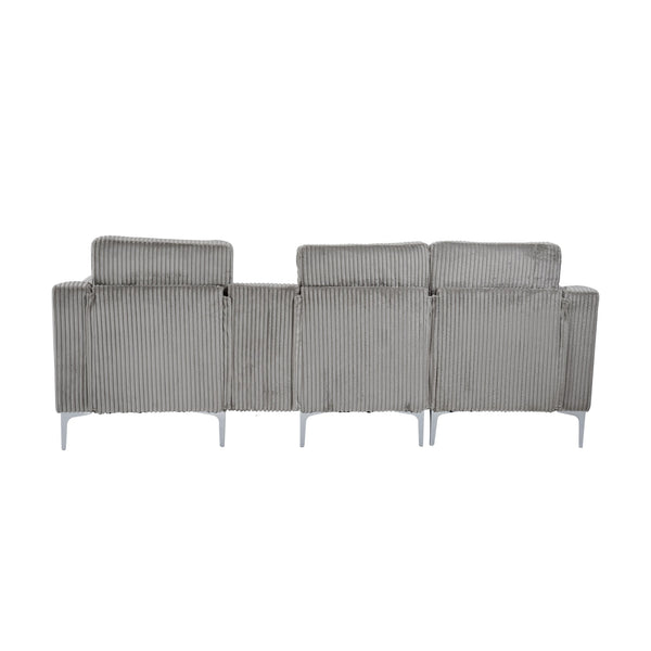 English Elm Convertible Corduroy Sectional Sofa With Usb & Cupholders – Modern 3-Seater In Gray For Comfort W3098S00029