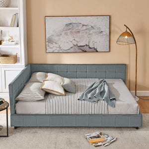 English Elm Queen Size Upholstered Tufted Bed Frame - Stylish Velvet Sofa Bed With Backrest & Armrests, Grey W487S00283-GIGA