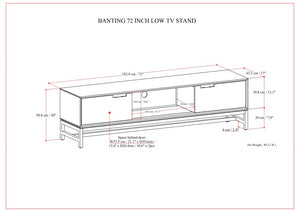 English Elm Banting 72 inch Low TV Stand in Walnut Brown – Solid Rubberwood, Metal Base, Storage, Cord Management B136P203489
