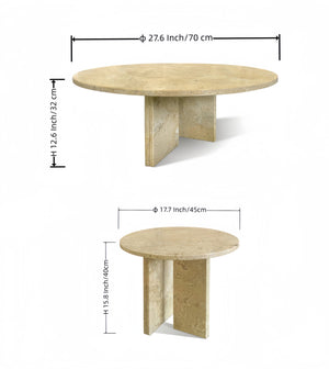 English Elm Glod Marble Coffee Table Set — Yellow Beige Natural Stone Nesting Tables 45cm & 70cm Stylish Pair W1696S00001