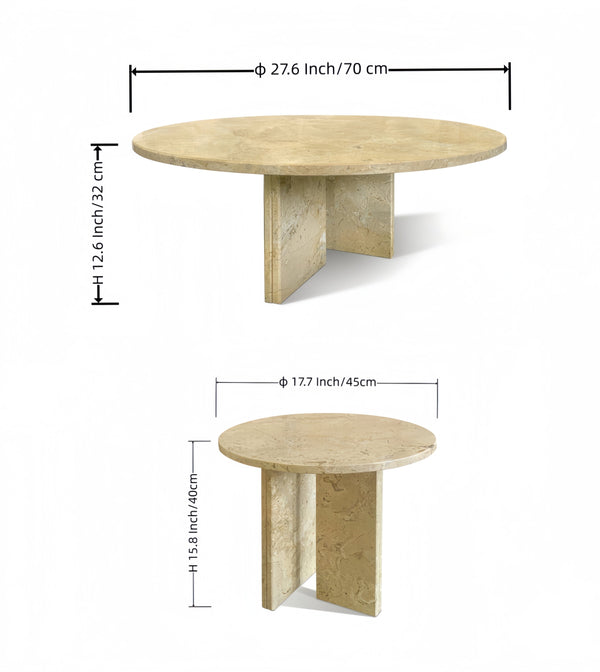 English Elm Glod Marble Coffee Table Set — Yellow Beige Natural Stone Nesting Tables 45cm & 70cm Stylish Pair W1696S00001