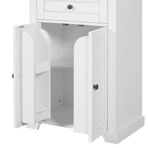 English Elm 67.2" Tall Bathroom Storage Cabinet with Tempered Glass Doors, Adjustable Shelves, Soft-Close Hinges and Anti-Tip Safety White N729P310006K