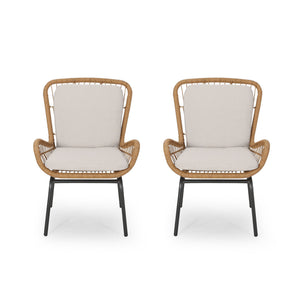 English Elm Christopher Knight Home® - Mccaskill Patio Chair Set of 2 with Water-Resistant Cushions, Durable Rattan Weave & Iron Frame Stability Light Brown 64877.00LBRN