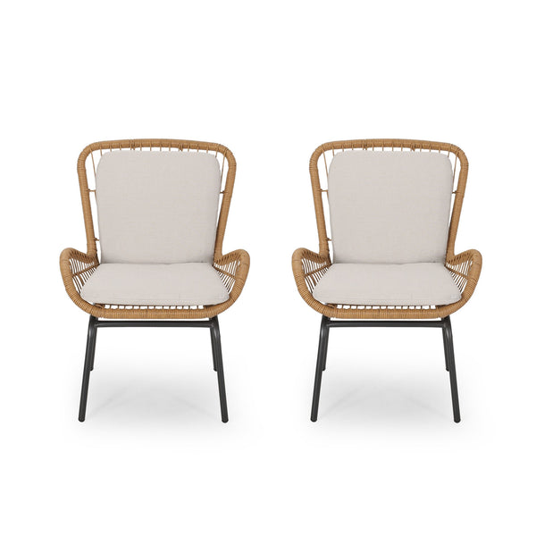 English Elm Christopher Knight Home® - Mccaskill Patio Chair Set of 2 with Water-Resistant Cushions, Durable Rattan Weave & Iron Frame Stability Light Brown 64877.00LBRN