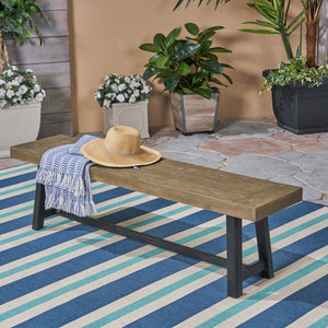 English Elm Christopher Knight Home® - Outdoor Acacia Wood Bench with Sandblast Gray Finish, Handcrafted Patio Seating for 3, Durable Elegance Grey+Black 63086.00GRYMP1