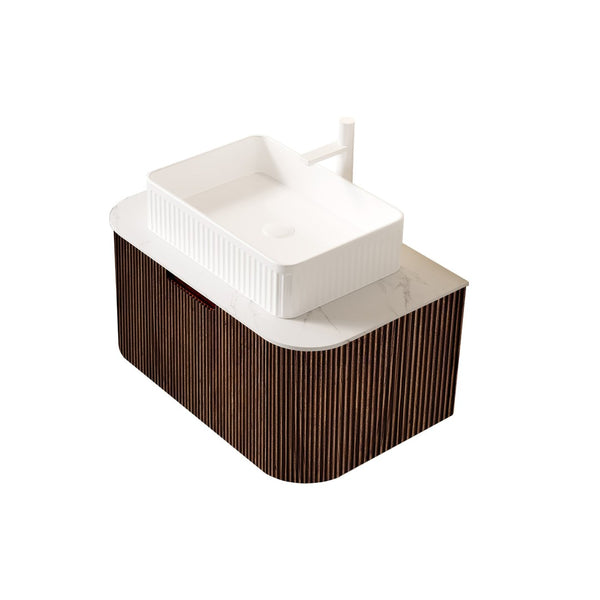 English Elm Muri Floating Bathroom Vanity Plywood Cabinet Sintered Stone Top Oak Drawer Carrara White,Dark Walnut,White W2615S00416