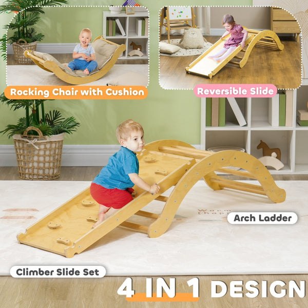 English Elm Qaba 4-In-1 Indoor Wooden Climbing Set For Toddlers - Safe Pikler Triangle, Arch Climber & Ramp W2225P249770-GIGA