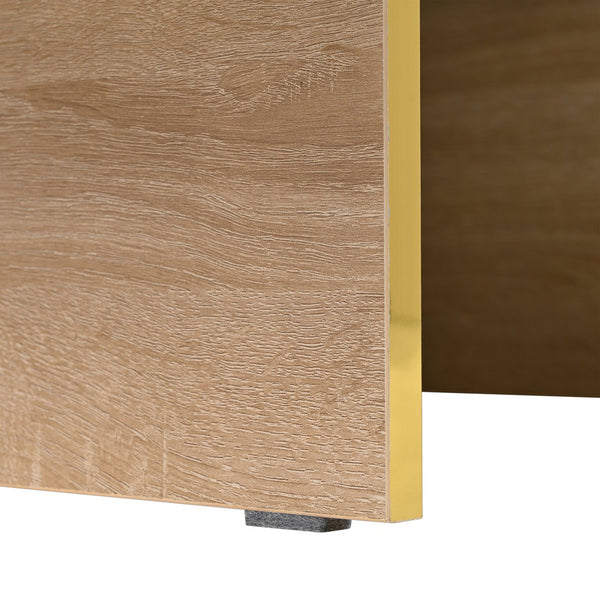 English Elm ON-TREND 47.2" x 31.4" High-Gloss Minimalist Coffee Table with 2 Drawers, Golden Wood-Grain Legs, Modern Centerpiece for Living Room White N721P180693K