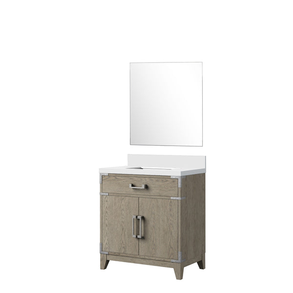 English Elm Grey Oak Single Bath Vanity Set With White Quartz Countertop & 28 In. Mirror For Modern Bathrooms B2731S01457