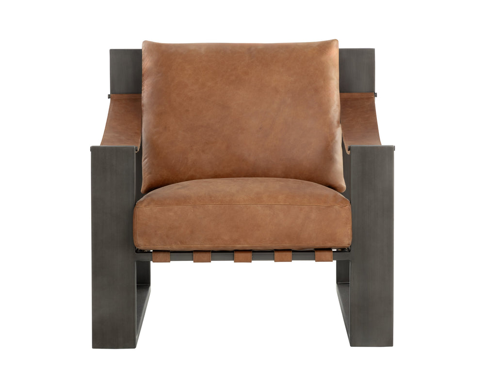 Sunpan Berke Lounge Chair - Modern Design With Soft Charcoal Leather Cushions And Bold Iron Frame Brown Leather 112075