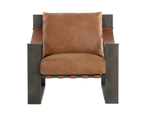 Sunpan Berke Lounge Chair - Modern Design With Soft Charcoal Leather Cushions And Bold Iron Frame Brown Leather 112075