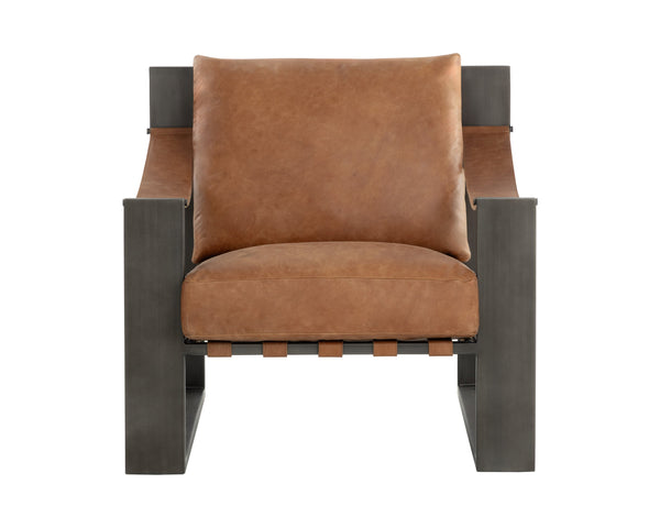 Sunpan Berke Lounge Chair - Modern Design With Soft Charcoal Leather Cushions And Bold Iron Frame Brown Leather 112075