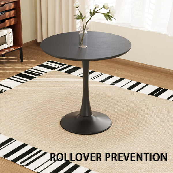 English Elm 31.5" Black Round Tulip Dining Table Set With 2 Ergonomic Leather Chairs - Modern Mid-Century Design W2189S00709