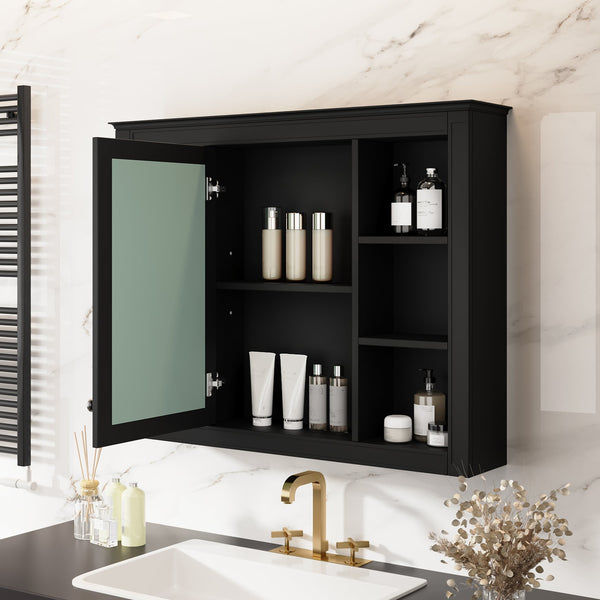 English Elm 35'' Modern Wall-Mounted Medicine Cabinet With Mirror, 6 Shelves & Towels Rod For Effortless Storage N710P236930B