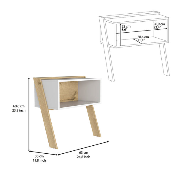 English Elm Nightstand For Small Spaces - Modern Light Oak & White Design With Open Shelf For Stylish Storage B097133058