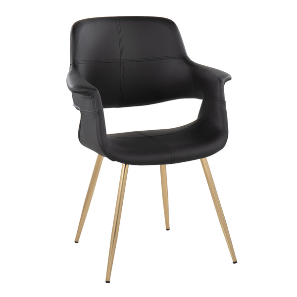 English Elm Vintage Glam Art Deco Chair with Gold Metal Legs and Plush Upholstery — Retro Chic Pair, Indoor Use Black B202P223668