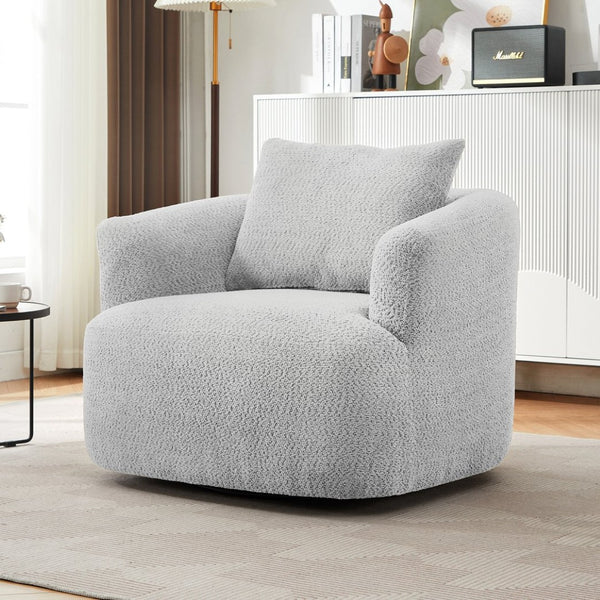 English Elm 360° Swivel Boucle Barrel Chair with Pocket Springs for Modern Living Rooms N719P288552R