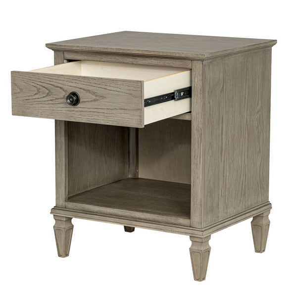 English Elm Victoria Aged Oak Nightstand with Solid Wood Legs, Wire-Brushed Veneer, Drawer & Open Shelf Grey 27.25 L x 22.75 W x 27.25 H B035P341168