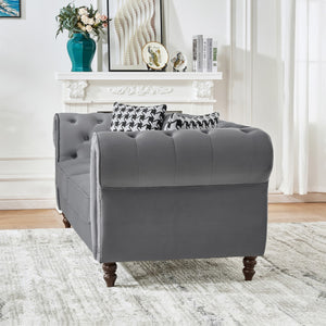 English Elm 3+2 Seater Chesterfield Velvet Sofa Set - Modern Gray Upholstery With Nailhead Trim For Elegance W3373S00014