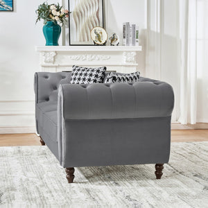 English Elm 65"chesterfield Velvet Tufted Sofa with Nailhead Trim Mid Century Two Seat Couch Grey W3373S00062