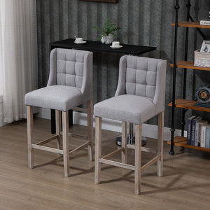 English Elm Homcom Modern Bar Stools, Tufted Upholstered Barstools, Pub Chairs With Back, Rubber Wood Legs For Kitchen, Dinning Room, Set Of 2, Grey