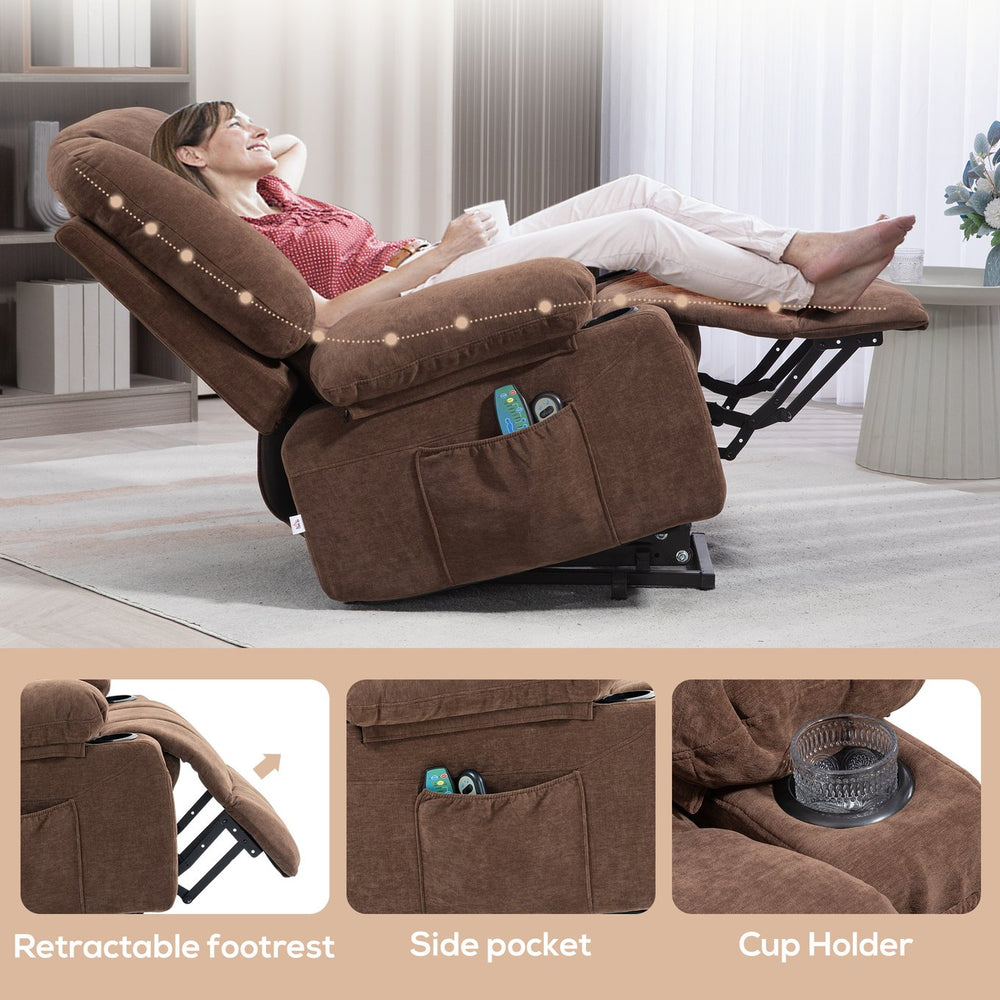 English Elm HOMCOM Power Lift Recliner Chair with Heat & 8-Mode Vibration Massage, Remote, Cup Holders Brown W2225P200399