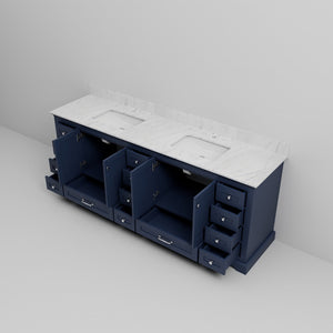 English Elm Navy Blue Double Bath Vanity With Carrara Marble Top - Stylish 84 In. W Storage Solution For Luxury B2731P258307