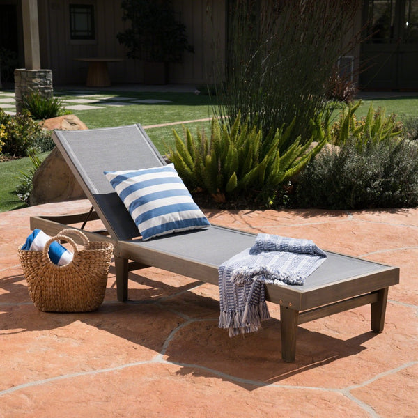 English Elm Summerland Acacia Wood Outdoor Chaise Lounge with Breathable Mesh Seat for Patio 60018.00DGY