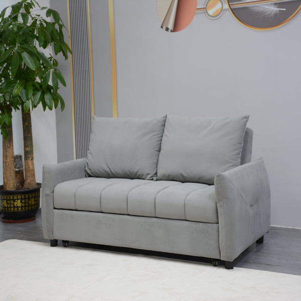 English Elm Convertible Velvet Sleeper Sofa Bed Loveseat with USB Charging, Pull-Out Bed, Storage Pockets, Gray W1183S00022