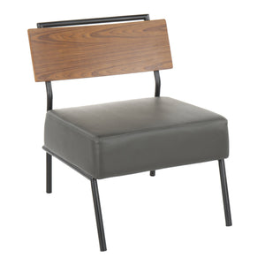 English Elm Fiji Contemporary Accent Chair Grey Faux Leather with Walnut Back and Black Metal Legs — Sleek Comfort Appeal B202P223854