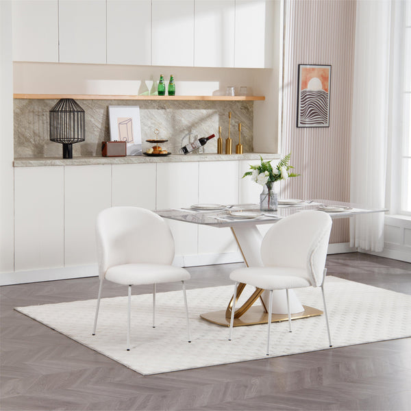 English Elm Heng dining chair with iron legs and adjustable foot pads, ergonomic curved quilted seat for comfort and style White W212P191002