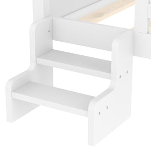 English Elm Full Bunk Bed with Trundle Bookshelf Storage Pine Frame Car Design for Kids Light White W1580S00293