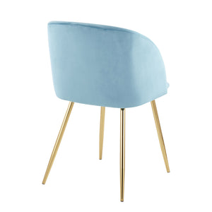 English Elm Fran Velvet Dining Chair Set of 2 in Light Blue with Gold Steel Legs — Contemporary Padded Bucket Seats, Sturdy Modern Accent Pieces (31"L x 22"W x 23"H) B202P223521