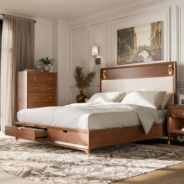 English Elm Espresso Eastern King Panel Bed Faceted Wood Frame Transitional Bedroom Design B2741S00792