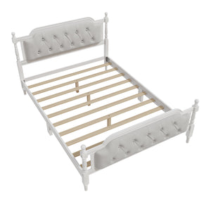 English Elm Traditional Solid Wood Bed Frame with Tufted Upholstered Headboard, No Box Spring Needed, Sturdy 400 lb Capacity Antique White 57.5 L x 22.5 W x 10.5 H N701P242546K