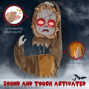 English Elm Homcom Life-Size Animatronic Halloween Doll With Jump Scare Motion, Sound Effects & Light-Up Eyes W2225P229497