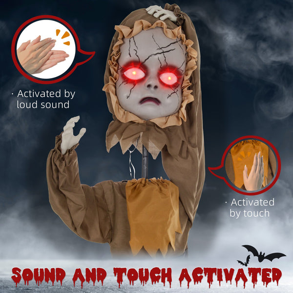 English Elm Homcom Life-Size Animatronic Halloween Doll With Jump Scare Motion, Sound Effects & Light-Up Eyes W2225P229497