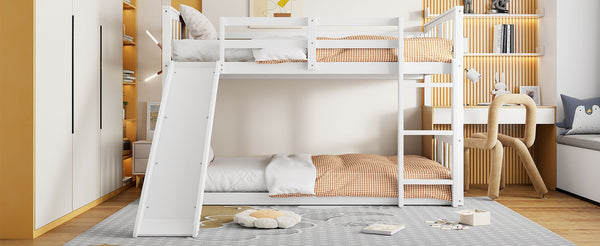 English Elm Twin Over Kids Bunk Bed with Slide Ladder Pine Frame White Finish LT000108AAK-1