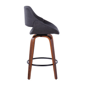 English Elm Fabrico 26" Mid-Century Modern Counter Stool Set Of 2 In Walnut & Charcoal Fabric With Footrest B202S00248