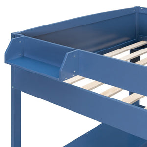 English Elm Full Size Loft Bed with Rotating Desk Led Lighting Sofa and Bookshelf Storage Navy Blue LT000200AAC